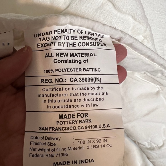 New! NWT! Pottery Barn Cozy Cloud Quilt in White - Picture 7 of 10